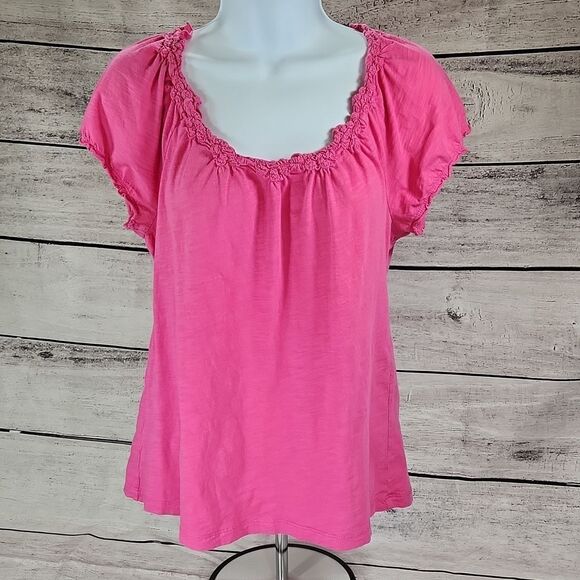 🐞Loft Pink Scoop Neck Short Sleeve Top Medium - Picture 1 of 13